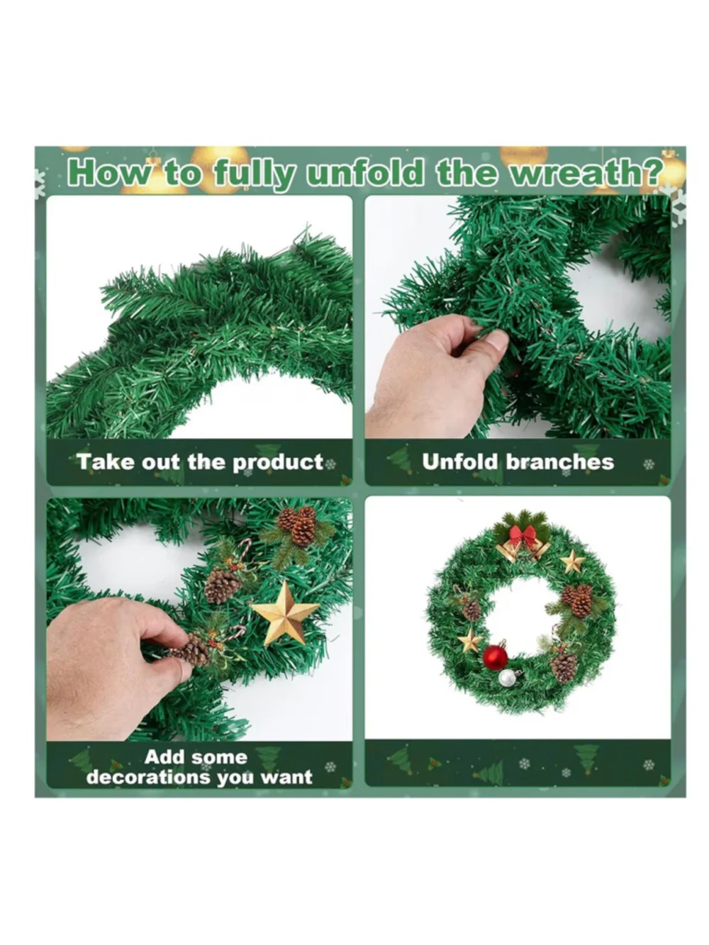 NEW Set of 3 Christmas Wreaths Front Door Outside Decorations 12”